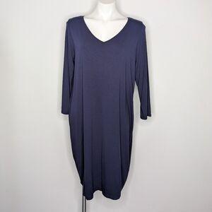 eileen fisher viscose jersey three quarter sleeve v neck dress | Dresses | Eileen Fisher Purple Lightweight 34 Outline